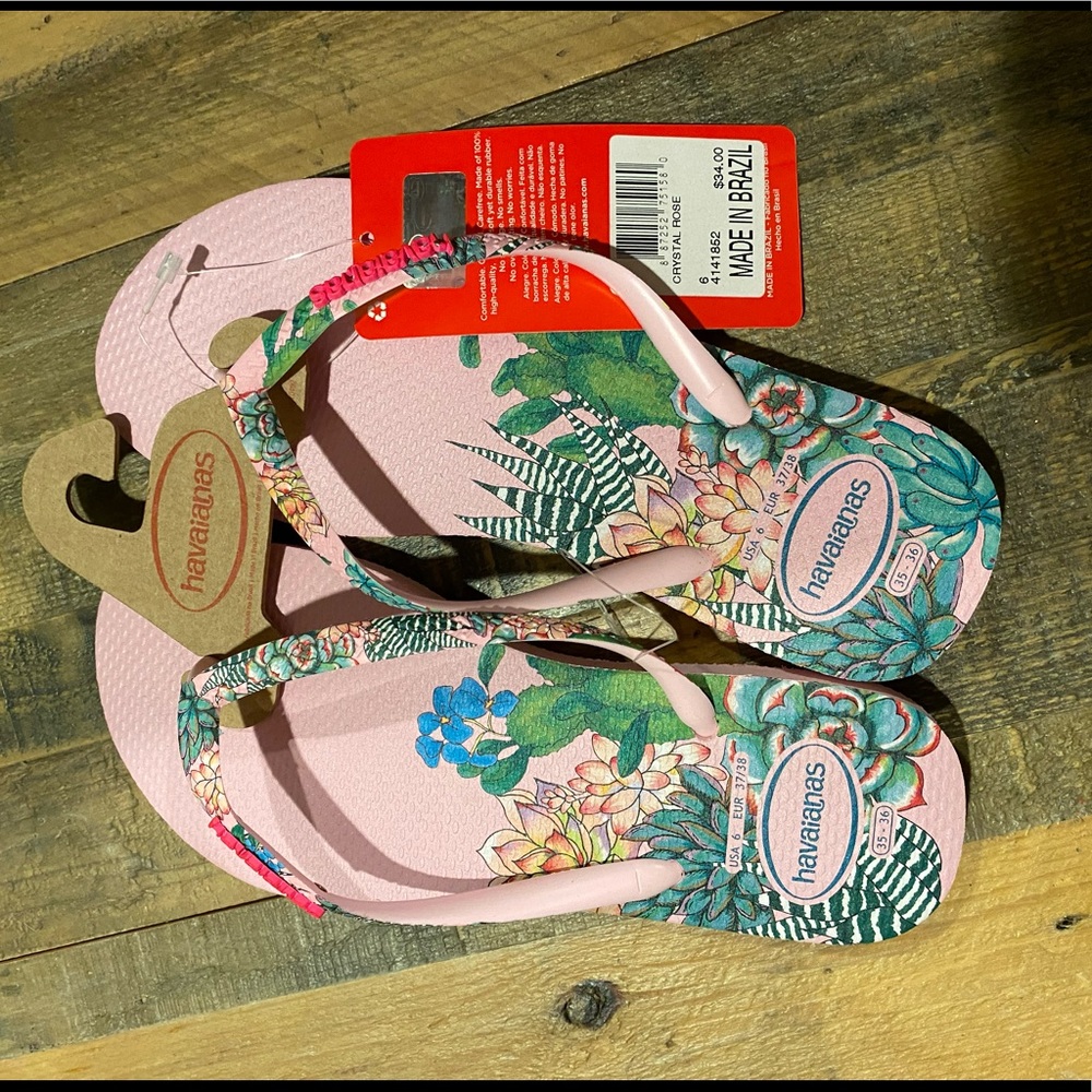 BNWT Pink Plant Havaianas Women Size 6